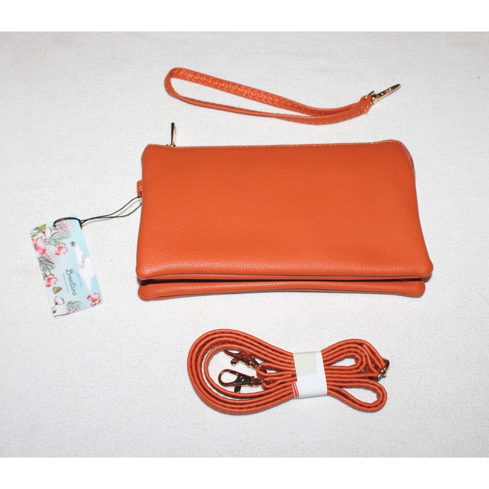 Brentano Crossbody Clutch Bag Small Orange Vegan Leather Wristlet Strap NWT